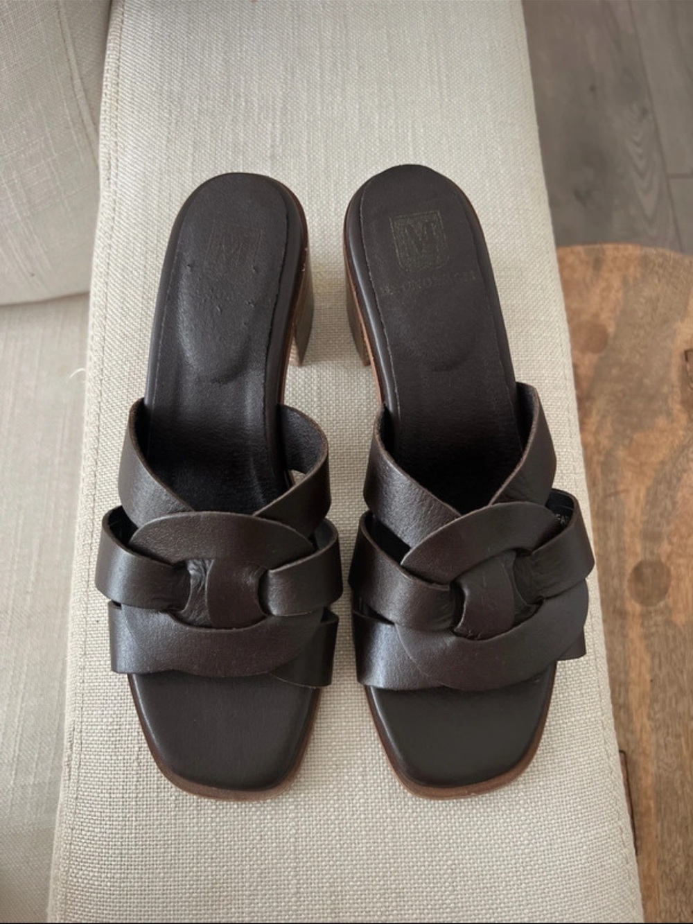 Bruno Magli Dark Brown Leather Knot Slide Mules